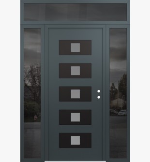 Diamond D8 68" x 96" anthracite/anthracite Frosted Glass Panel black LHI with 2 Sidelites and Transom Mirrored Glass