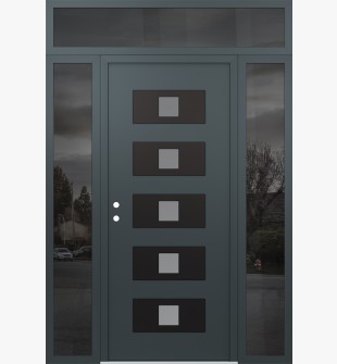 Diamond D8 60" x 96" anthracite/anthracite frosted Glass Panel black RHI with 2 Sidelites and Transom mirrored Glass