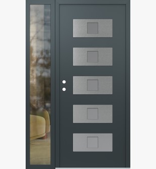 Diamond D8 50" x 80" anthracite/anthracite Frosted Glass Panel stainless steel RHI with Sidelite clear Glass