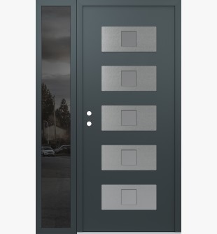 Diamond D8 48" x 80" anthracite/anthracite frosted Glass Panel stainless steel RHI with Sidelite mirrored Glass