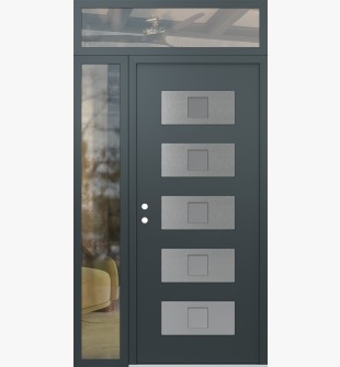 Diamond D8 50" x 96" anthracite/anthracite Frosted Glass Panel stainless steel RHI with Sidelite and Transom clear Glass