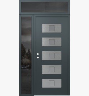 Diamond D8 50" x 96" anthracite/anthracite frosted Glass Panel stainless steel RHI with Sidelite and Transom mirrored Glass