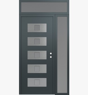 Diamond D8 50" x 96" anthracite/anthracite Frosted Glass Panel stainless steel LHI with Sidelite and Transom Frosted Glass