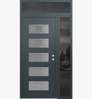 Diamond D8 52" x 96" anthracite/anthracite Frosted Glass Panel stainless steel LHI with Sidelite and Transom Mirrored Glass