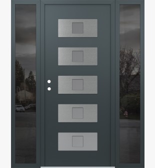 Diamond D8 60" x 80" anthracite/anthracite frosted Glass Panel stainless steel RHI with 2 Sidelites mirrored Glass