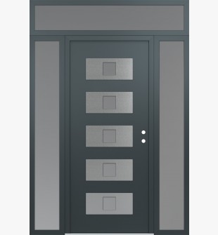 Diamond D8 64" x 96" anthracite/anthracite Frosted Glass Panel stainless steel LHI with 2 Sidelites and Transom Frosted Glass