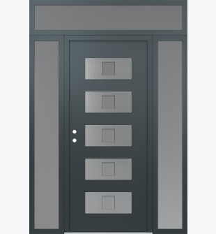 Diamond D8 64" x 96" anthracite/anthracite Frosted Glass Panel stainless steel RHI with 2 Sidelites and Transom Frosted Glass