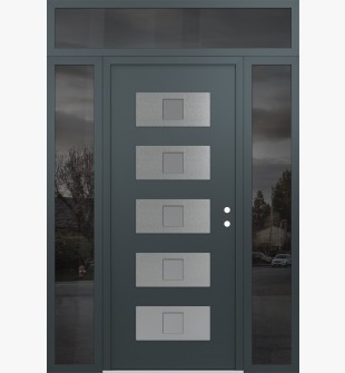 Diamond D8 64" x 96" anthracite/anthracite Frosted Glass Panel stainless steel LHI with 2 Sidelites and Transom Mirrored Glass