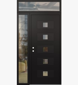 Diamond D8 48" x 96" black/black Clear Glass Panel black RHI with Sidelite and Transom Clear Glass