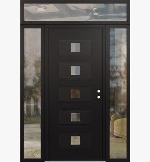 Diamond D8 64" x 96" black/black Clear Glass Panel black LHI with 2 Sidelites and Transom Clear Glass