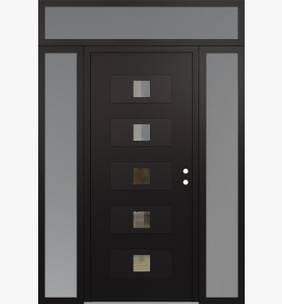 Diamond D8 60" x 96" black/black Clear Glass Panel black LHI with 2 Sidelites and Transom frosted Glass