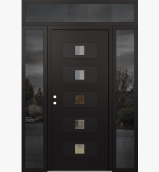 Diamond D8 64" x 96" black/black clear Glass Panel black RHI with 2 Sidelites and Transom mirrored Glass