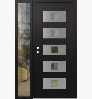 Diamond D8 48" x 80" black/black Clear Glass Panel Stainless steel RHI with Sidelite Clear Glass