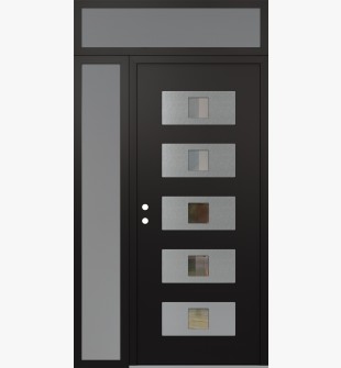 Diamond D8 52" x 96" black/black Clear Glass Panel Stainless steel RHI with Sidelite and Transom frosted Glass