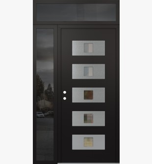 Diamond D8 52" x 96" black/black Clear Glass Panel Stainless steel RHI with Sidelite and Transom Mirrored Glass