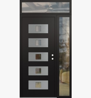 Diamond D8 50" x 96" black/black Clear Glass Panel Stainless steel LHI with Sidelite and Transom Clear Glass