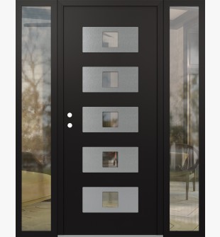 Diamond D8 64" x 80" black/black Clear Glass Panel Stainless steel RHI with 2 Sidelites Clear Glass