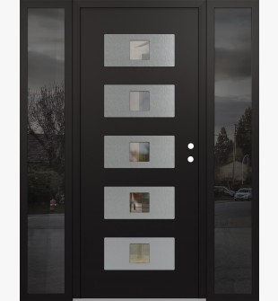 Diamond D8 64" x 80" black/black Clear Glass Panel Stainless steel LHI with 2 Sidelites Mirrored Glass