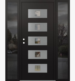 Diamond D8 64" x 80" black/black clear Glass Panel stainless steel RHI with 2 Sidelites mirrored Glass