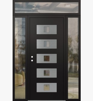 Diamond D8 68" x 96" black/black Clear Glass Panel Stainless steel RHI with 2 Sidelites and Transom Clear Glass