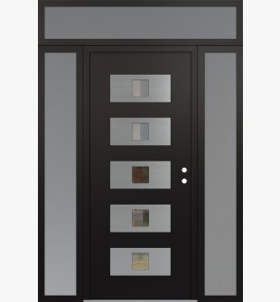 Diamond D8 60" x 96" black/black Clear Glass Panel Stainless steel LHI with 2 Sidelites and Transom frosted Glass