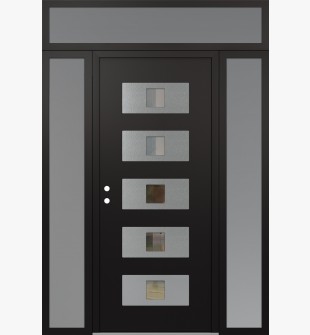 Diamond D8 64" x 96" black/black Clear Glass Panel Stainless steel RHI with 2 Sidelites and Transom frosted Glass