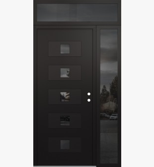 Diamond D8 50" x 96" black/black Mirrored Glass Panel black LHI with Sidelite and Transom Mirrored Glass