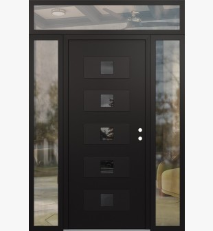 Diamond D8 68" x 96" black/black Mirrored Glass Panel black LHI with 2 Sidelites and Transom clear Glass