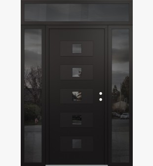 Diamond D8 68" x 96" black/black Mirrored Glass Panel black LHI with 2 Sidelites and Transom Mirrored Glass