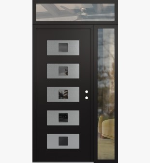 Diamond D8 50" x 96" black/black mirrored Glass Panel stainless steel LHI with Sidelite and Transom clear Glass