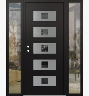 Diamond D8 60" x 80" black/black Mirrored Glass Panel stainless steel RHI with 2 Sidelites clear Glass