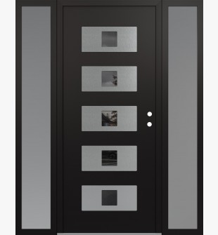 Diamond D8 68" x 80" black/black Mirrored Glass Panel stainless steel LHI with 2 Sidelites frosted Glass