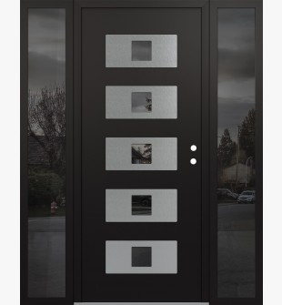 Diamond D8 64" x 80" black/black Mirrored Glass Panel stainless steel LHI with 2 Sidelites Mirrored Glass