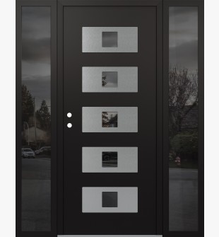 Diamond D8 60" x 80" black/black Mirrored Glass Panel stainless steel RHI with 2 Sidelites Mirrored Glass