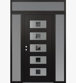 Diamond D8 68" x 96" black/black mirrored Glass Panel stainless steel RHI with 2 Sidelites and Transom frosted Glass