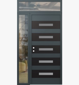 Diamond D9 52" x 96" anthracite/anthracite Frosted Glass Panel black RHI with Sidelite and Transom clear Glass