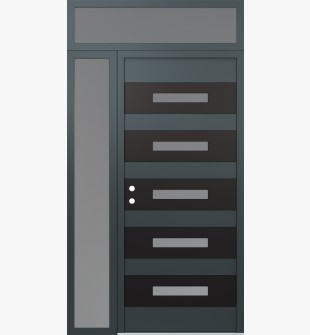 Diamond D9 48" x 96" anthracite/anthracite frosted Glass Panel black RHI with Sidelite and Transom frosted Glass