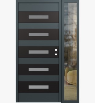 Diamond D9 52" x 80" anthracite/anthracite Frosted Glass Panel black LHI with Sidelite clear Glass