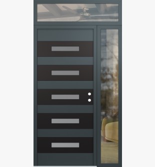 Diamond D9 48" x 96" anthracite/anthracite Frosted Glass Panel black LHI with Sidelite and Transom clear Glass