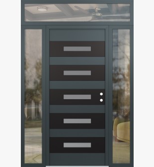 Diamond D9 64" x 96" anthracite/anthracite Frosted Glass Panel black LHI with 2 Sidelites and Transom clear Glass
