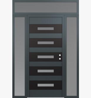 Diamond D9 60" x 96" anthracite/anthracite frosted Glass Panel black LHI with 2 Sidelites and Transom frosted Glass