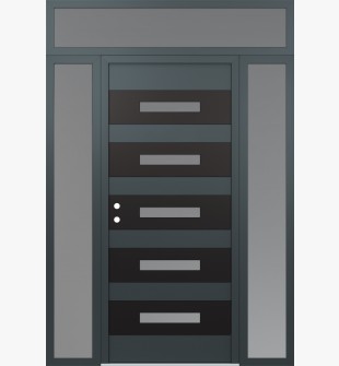 Diamond D9 68" x 96" anthracite/anthracite Frosted Glass Panel black RHI with 2 Sidelites and Transom Frosted Glass