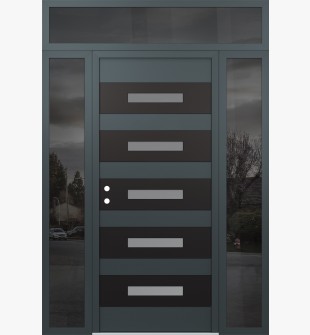 Diamond D9 68" x 96" anthracite/anthracite Frosted Glass Panel black RHI with 2 Sidelites and Transom Mirrored Glass