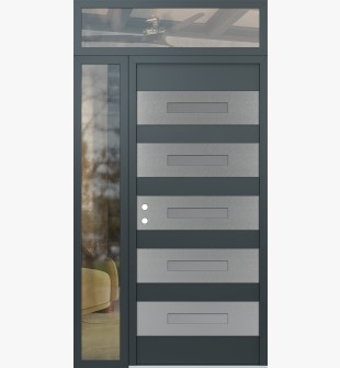 Diamond D9 50" x 96" anthracite/anthracite frosted Glass Panel stainless steel RHI with Sidelite and Transom clear Glass