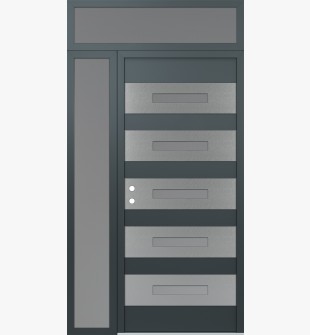 Diamond D9 52" x 96" anthracite/anthracite frosted Glass Panel stainless steel RHI with Sidelite and Transom frosted Glass