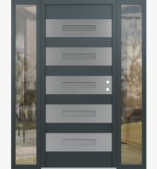 Diamond D9 64" x 80" anthracite/anthracite Frosted Glass Panel stainless steel LHI with 2 Sidelites clear Glass