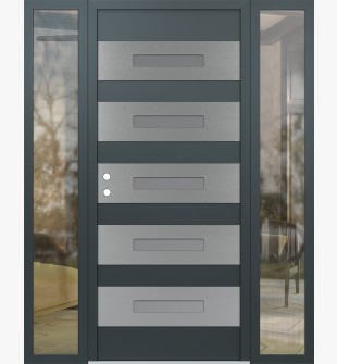 Diamond D9 64" x 80" anthracite/anthracite Frosted Glass Panel stainless steel RHI with 2 Sidelites clear Glass