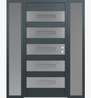 Diamond D9 64" x 80" anthracite/anthracite Frosted Glass Panel stainless steel LHI with 2 Sidelites Frosted Glass