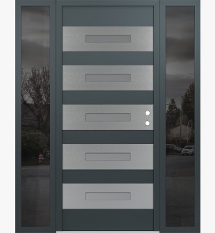 Diamond D9 64" x 80" anthracite/anthracite Frosted Glass Panel stainless steel LHI with 2 Sidelites Mirrored Glass