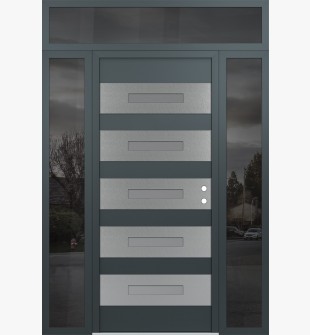 Diamond D9 68" x 96" anthracite/anthracite Frosted Glass Panel stainless steel LHI with 2 Sidelites and Transom Mirrored Glass